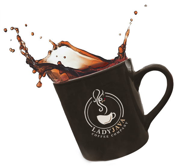 Lady Java Logo on a cup of coffee